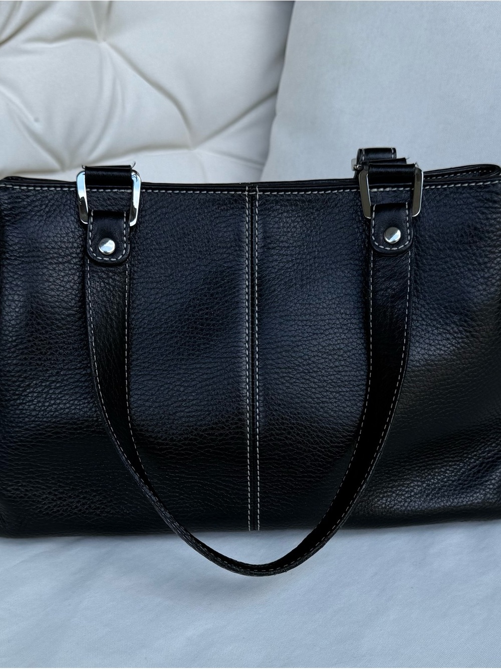 Ann Taylor Black Leather Shoulder Bag with Silver Hardware